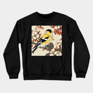 Vintage Goldfinch in Yellow Japanese Blossoms Bird Watching Dad Crewneck Sweatshirt